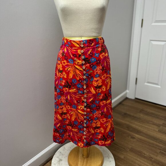 Maison d’ Amelie Floral Red Button Down Midi Skirt Sz XS - Picture 8 of 11